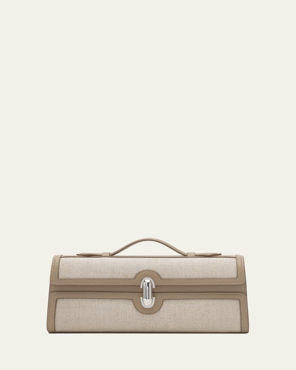 Symmetry Herringbone Linen & Leather Pochette
